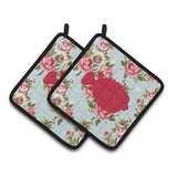 Caroline'S Treasures Fish - Blowfish Shabby Chic Blue Roses Pair Of Pot Holders Bb1016-Rs-Bu-Pthd, 7.5Hx7.5W, Multicolor