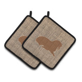 Caroline'S Treasures Walrus Faux Burlap & Brown Pair Of Pot Holders Bb1017-Bl-Bn-Pthd, 7.5Hx7.5W, Multicolor