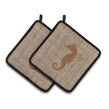 Caroline'S Treasures Sea Horse Faux Burlap & Brown Pair Of Pot Holders Bb1018-Bl-Bn-Pthd, 7.5Hx7.5W, Multicolor