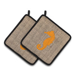 Caroline'S Treasures Sea Horse Faux Burlap & Orange Pair Of Pot Holders Bb1018-Bl-Or-Pthd, 7.5Hx7.5W, Multicolor