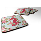 Caroline'S Treasures Bb1018-Rs-Bu-Fc Sea Horse Shabby Chic Blue Roses Foam Coasters (Set Of 4), 3.5 H X 3.5 W, Multico