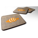Caroline'S Treasures Bb1020-Bl-Or-Fc Fish Burlap And Orange Foam Coasters (Set Of 4), 3.5 H X 3.5 W, Multicolor