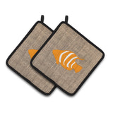 Caroline'S Treasures Fish Faux Burlap & Orange Pair Of Pot Holders Bb1020-Bl-Or-Pthd, 7.5Hx7.5W, Multicolor