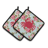 Caroline'S Treasures Crab Shabby Chic Blue Roses Pair Of Pot Holders Bb1024-Rs-Bu-Pthd, 7.5Hx7.5W, Multicolor