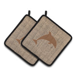 Caroline'S Treasures Dolphin Faux Burlap & Brown Pair Of Pot Holders Bb1025-Bl-Bn-Pthd, 7.5Hx7.5W, Multicolor
