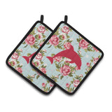 Caroline'S Treasures Dolphin Shabby Chic Blue Roses Pair Of Pot Holders Bb1025-Rs-Bu-Pthd, 7.5Hx7.5W, Multicolor