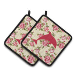 Caroline'S Treasures Dolphin Shabby Chic Yellow Roses Pair Of Pot Holders Bb1025-Rs-Yw-Pthd, 7.5Hx7.5W, Multicolor