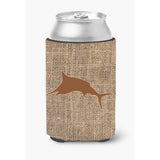 Fish - Marlin Burlap And Brown Can Or Bottle Beverage Insulator Hugger