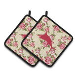 Caroline'S Treasures Fish - Marlin Shabby Chic Yellow Roses Pair Of Pot Holders Bb1026-Rs-Yw-Pthd, 7.5Hx7.5W, Multicolor