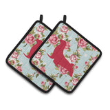 Caroline'S Treasures Seal Shabby Chic Blue Roses Pair Of Pot Holders Bb1027-Rs-Bu-Pthd, 7.5Hx7.5W, Multicolor