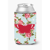 Butterfly Shabby Chic Blue Roses Can Or Bottle Beverage Insulator Hugger Bb1029