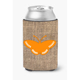 Butterfly Burlap And Orange Can Or Bottle Beverage Insulator Hugger Bb1031