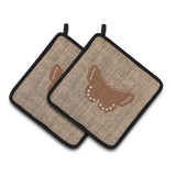 Caroline'S Treasures Butterfly Faux Burlap & Brown Pair Of Pot Holders Bb1033-Bl-Bn-Pthd, 7.5Hx7.5W, Multicolor