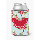 Butterfly Shabby Chic Blue Roses Can Or Bottle Beverage Insulator Hugger Bb1033
