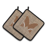 Caroline'S Treasures Butterfly Faux Burlap & Brown Pair Of Pot Holders Bb1034-Bl-Bn-Pthd, 7.5Hx7.5W, Multicolor