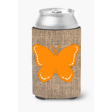 Butterfly Burlap And Orange Can Or Bottle Beverage Insulator Hugger Bb1035