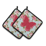 Caroline'S Treasures Butterfly Shabby Chic Blue Roses Pair Of Pot Holders Bb1035-Rs-Bu-Pthd, 7.5Hx7.5W, Multicolor