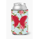 Butterfly Shabby Chic Blue Roses Can Or Bottle Beverage Insulator Hugger Bb1036