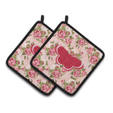 Caroline'S Treasures Butterfly Shabby Chic Pink Roses Pair Of Pot Holders Bb1039-Rs-Pk-Pthd, 7.5Hx7.5W, Multicolor