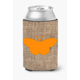 Butterfly Burlap And Orange Can Or Bottle Beverage Insulator Hugger Bb1044