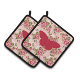 Caroline'S Treasures Butterfly Shabby Chic Pink Roses Pair Of Pot Holders Bb1044-Rs-Pk-Pthd, 7.5Hx7.5W, Multicolor