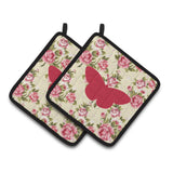 Caroline'S Treasures Butterfly Shabby Chic Yellow Roses Pair Of Pot Holders Bb1044-Rs-Yw-Pthd, 7.5Hx7.5W, Multicolor