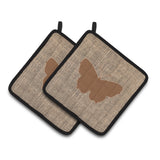 Caroline'S Treasures Butterfly Faux Burlap & Brown Pair Of Pot Holders Bb1045-Bl-Bn-Pthd, 7.5Hx7.5W, Multicolor
