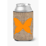Butterfly Burlap And Orange Can Or Bottle Beverage Insulator Hugger Bb1046