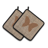 Caroline'S Treasures Butterfly Faux Burlap & Brown Pair Of Pot Holders Bb1048-Bl-Bn-Pthd, 7.5Hx7.5W, Multicolor