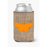 Butterfly Burlap And Orange Can Or Bottle Beverage Insulator Hugger Bb1050