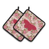 Caroline'S Treasures Bb1051-Rs-Pk-Pthd Butterfly Shabby Chic Pink Roses Pot Holders (1 Pair), 7.5 X 7.5, Multicolor