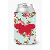 Butterfly Shabby Chic Blue Roses Can Or Bottle Beverage Insulator Hugger Bb1052