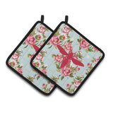 Caroline'S Treasures Yellow Jacket Shabby Chic Blue Roses Pair Of Pot Holders Bb1053-Rs-Bu-Pthd, 7.5Hx7.5W, Multicolor