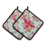 Caroline'S Treasures Wasp Shabby Chic Blue Roses Pair Of Pot Holders Bb1054-Rs-Bu-Pthd, 7.5Hx7.5W, Multicolor