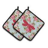 Caroline'S Treasures Moth Shabby Chic Blue Roses Pair Of Pot Holders Bb1055-Rs-Bu-Pthd, 7.5Hx7.5W, Multicolor