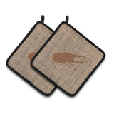 Caroline'S Treasures Beetle Faux Burlap & Brown Pair Of Pot Holders Bb1056-Bl-Bn-Pthd, 7.5Hx7.5W, Multicolor
