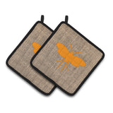 Caroline'S Treasures Moth Faux Burlap & Orange Pair Of Pot Holders Bb1058-Bl-Or-Pthd, 7.5Hx7.5W, Multicolor