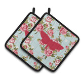 Caroline'S Treasures Moth Shabby Chic Blue Roses Pair Of Pot Holders Bb1059-Rs-Bu-Pthd, 7.5Hx7.5W, Multicolor