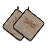Caroline'S Treasures Dragonfly Faux Burlap & Brown Pair Of Pot Holders Bb1062-Bl-Bn-Pthd, 7.5Hx7.5W, Multicolor