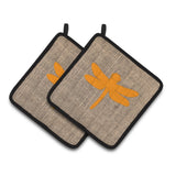 Caroline'S Treasures Dragonfly Faux Burlap & Orange Pair Of Pot Holders Bb1062-Bl-Or-Pthd, 7.5Hx7.5W, Multicolor