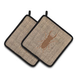 Caroline'S Treasures Beetle Faux Burlap & Brown Pair Of Pot Holders Bb1063-Bl-Bn-Pthd, 7.5Hx7.5W, Multicolor