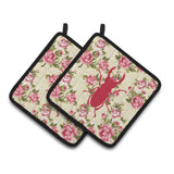 Caroline'S Treasures Beetle Shabby Chic Yellow Roses Pair Of Pot Holders Bb1063-Rs-Yw-Pthd, 7.5Hx7.5W, Multicolor