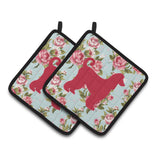 Caroline'S Treasures Afghan Hound Shabby Chic Blue Roses Pair Of Pot Holders Bb1066-Rs-Bu-Pthd, 7.5Hx7.5W, Multicolor