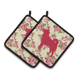 Caroline'S Treasures Shiba Inu Shabby Chic Yellow Roses Pair Of Pot Holders Bb1067-Rs-Yw-Pthd, 7.5Hx7.5W, Multicolor