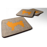 Caroline'S Treasures Bb1068-Bl-Or-Fc Chihuahua Burlap And Orange Foam Coasters (Set Of 4), 3.5 H X 3.5 W, Multicolor