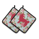 Caroline'S Treasures Chihuahua Shabby Chic Blue Roses Pair Of Pot Holders Bb1068-Rs-Bu-Pthd, 7.5Hx7.5W, Multicolor