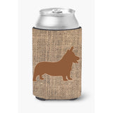 Corgi Burlap And Brown Can Or Bottle Beverage Insulator Hugger Bb1069