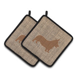 Caroline'S Treasures Corgi Faux Burlap & Brown Pair Of Pot Holders Bb1069-Bl-Bn-Pthd, 7.5Hx7.5W, Multicolor