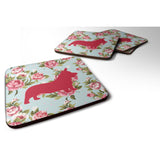 Caroline'S Treasures Bb1069-Rs-Bu-Fc Corgi Shabby Chic Blue Roses Foam Coasters (Set Of 4), 3.5 H X 3.5 W, Multicolor,