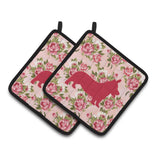 Caroline'S Treasures Bb1069-Rs-Pk-Pthd Corgi Shabby Chic Pink Roses Pot Holders (1 Pair), 7.5 X 7.5, Multicolor